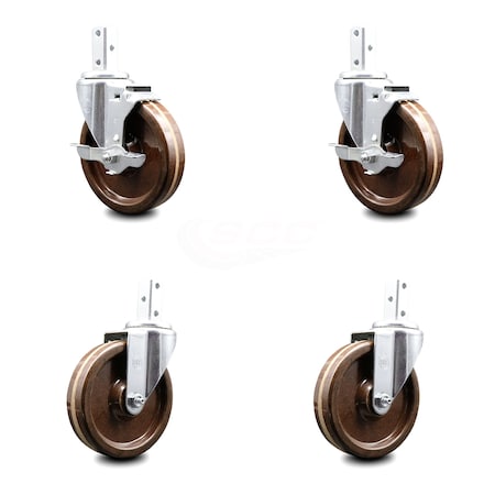 Service Caster 5 Inch High Temp Phenolic Wheel Swivel 3/4 Inch Square Stem Caster Brakes, 2PK SCC-SQ20S514-PHSHT-TLB-34-2-S-2